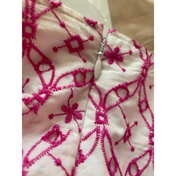 J. Crew Eyelet One-shoulder Mini Dress pink white cotton lined embroidered 6 - Picture 6 of 10
